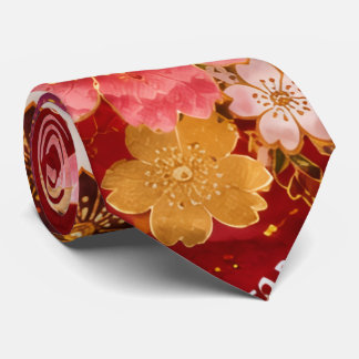 Elegant Japanese Floral Necktie | Red Kimono Inspi Krawatte