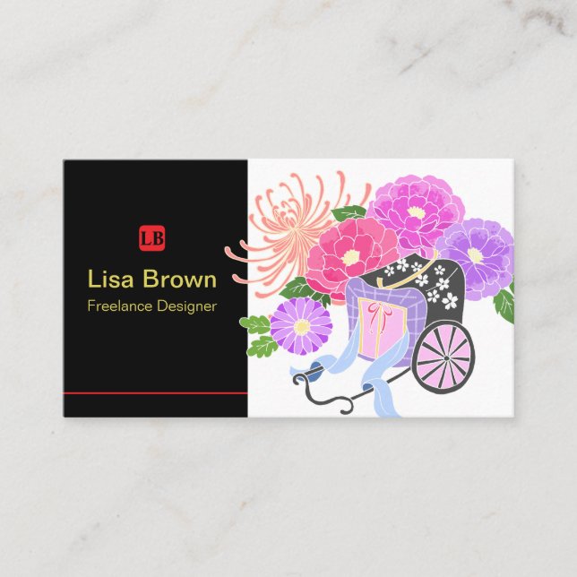 Elegant Japanese Flower Design Business Card Visitenkarte (Vorderseite)