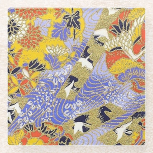 Elegant Japanese Washi Origami Lucky Cranes Glasuntersetzer (Vorderseite)
