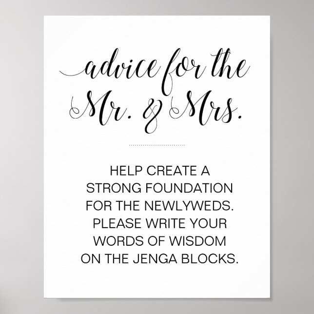 Elegant Jenga Wedding Sign Poster (Vorne)