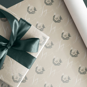 Elegant Joy Calligraphy Garland Wreath Monogram Geschenkpapier