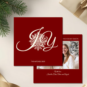 Elegant JOY Red White Christmas Foto Feiertagskarte
