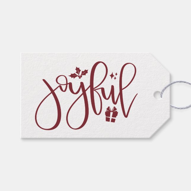 Elegant Joyful Burgundy Script Holiday Geschenkanhänger (Vorderseite (Horizontal))