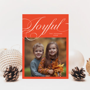 Elegant Joyful Calligraphy Foto Retro Red Feiertagskarte