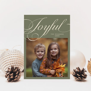 Elegant Joyful Calligraphy Foto Sage Green Feiertagskarte