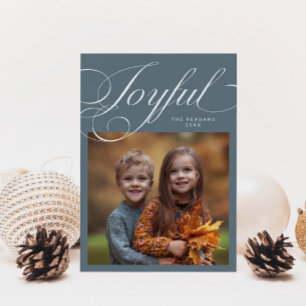 Elegant Joyful Calligraphy Foto Slate Blue Feiertagskarte