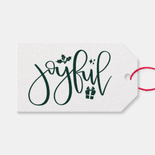 Elegant Joyful Hunter Green Script Holiday Geschenkanhänger