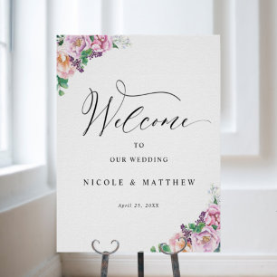 Elegant Joyful Pastel Floral Wedding Welcome Sign Poster