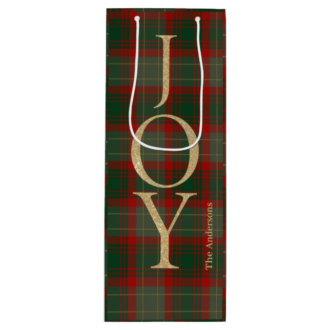 Elegant Joyful Weihnachtsskript tartan rot Geschenktüte Für Weinflaschen (Vorderseite)