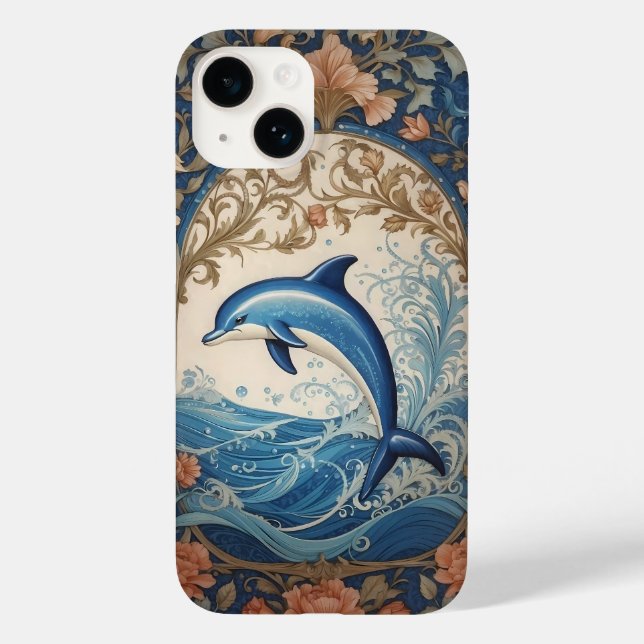 Elegant Jumping Dolphin William Morris Inspiriert Case-Mate iPhone Hülle (Rückseite)