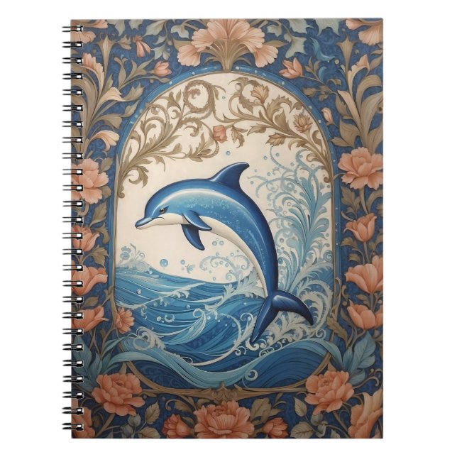 Elegant Jumping Dolphin William Morris Inspiriert Notizblock (Vorderseite)