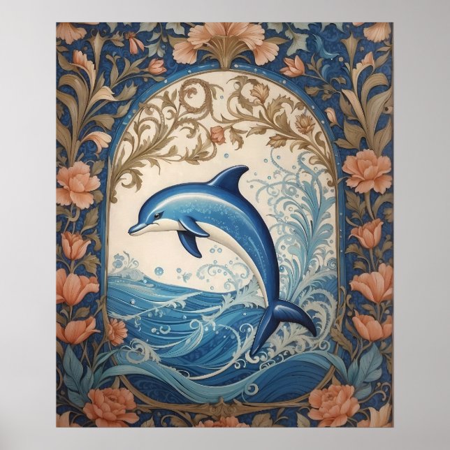 Elegant Jumping Dolphin William Morris Inspiriert Poster (Vorne)