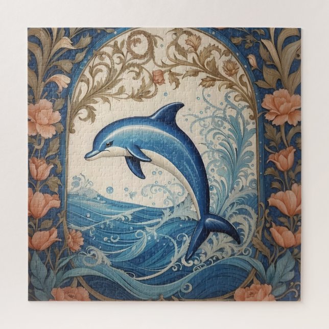Elegant Jumping Dolphin William Morris Inspiriert Puzzle (Vertikal)