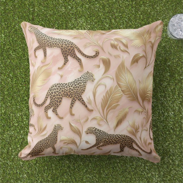 Elegant Jungle Pink and Gold Leopard  Kissen (Gras)