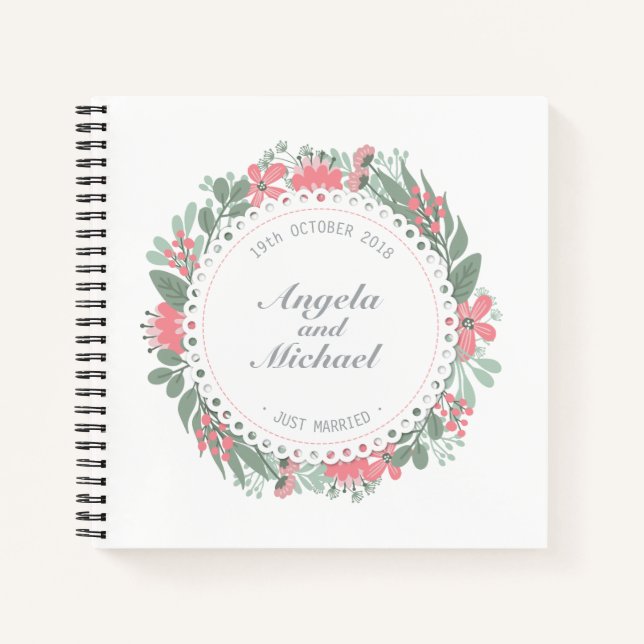 Elegant Just Married Floral Wedding | Gästebuch Notizbuch (Vorderseite)