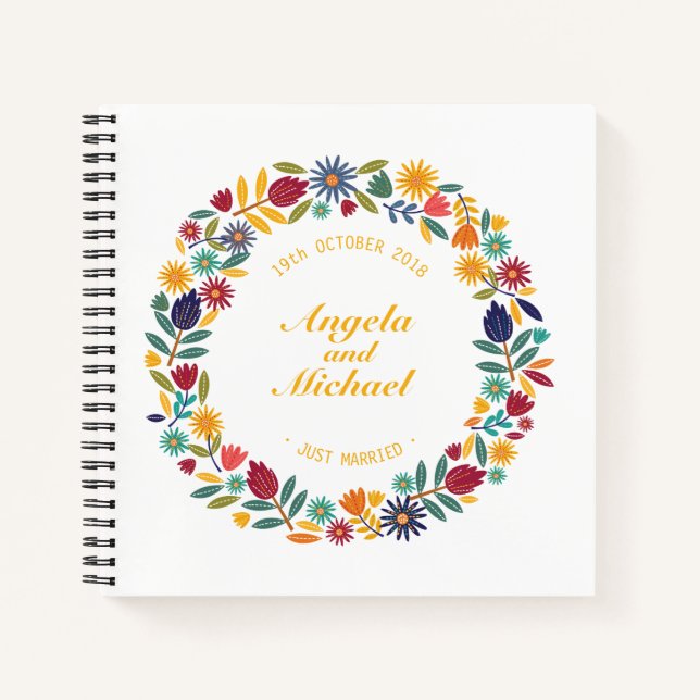 Elegant Just Married Floral Wedding | Gästebuch Notizbuch (Vorderseite)