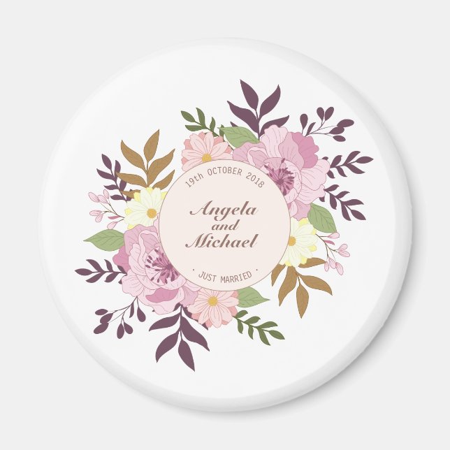 Elegant Just Married Floral Wedding | Magnet (Vorne)