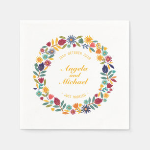 Elegant Just Married Floral Wedding Napkin Serviette