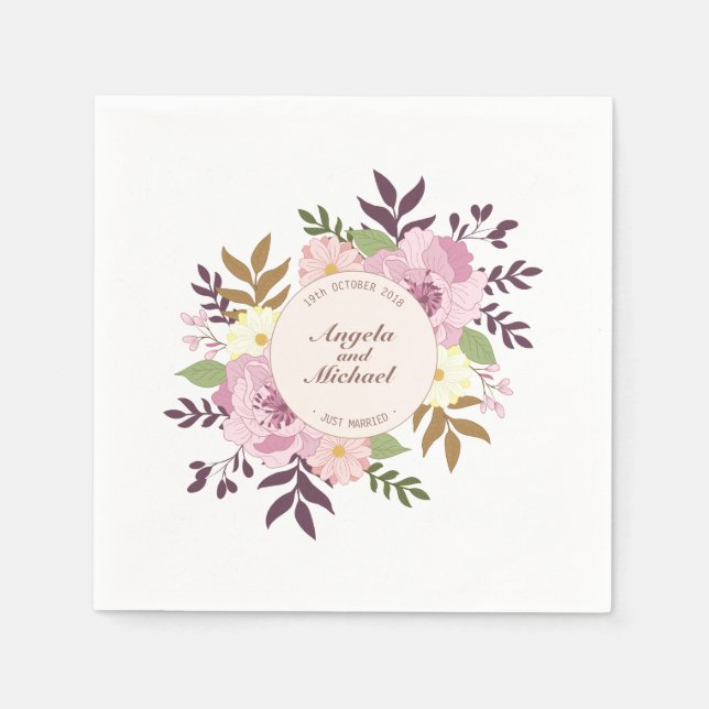 Elegant Just Married Floral Wedding | Napkin Serviette (Vorderseite)