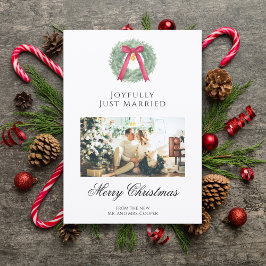 Elegant Just Married Newlywed Christmas Photo Card Feiertagskarte