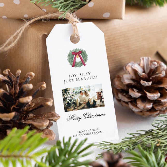 Elegant Just Married Newlywed Christmas Photo Card Geschenkanhänger (Von Creator hochgeladen)
