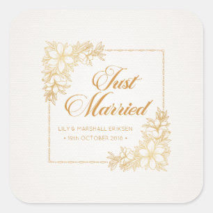 Elegant Just Married Wedding SIEGEL Quadratischer Aufkleber