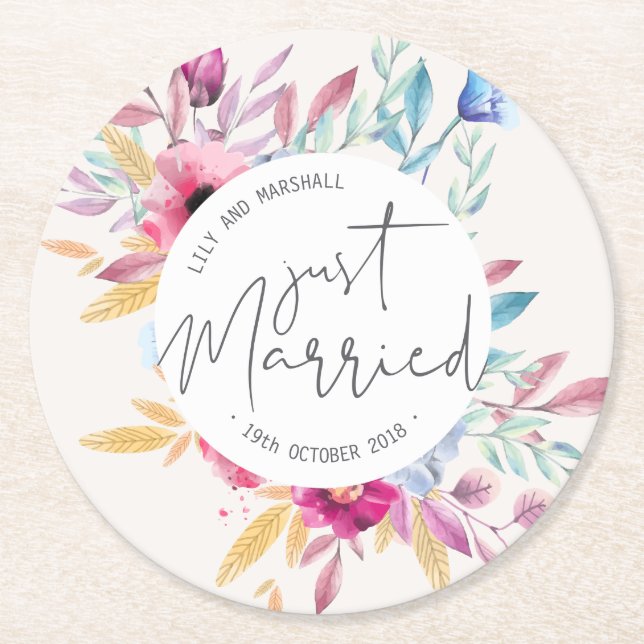 Elegant Just Married Wedding | Untersetzer Papier (Vorderseite)