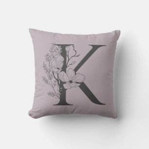 Elegant K Boho Floral Monogram Initial Lilac Gray Kissen