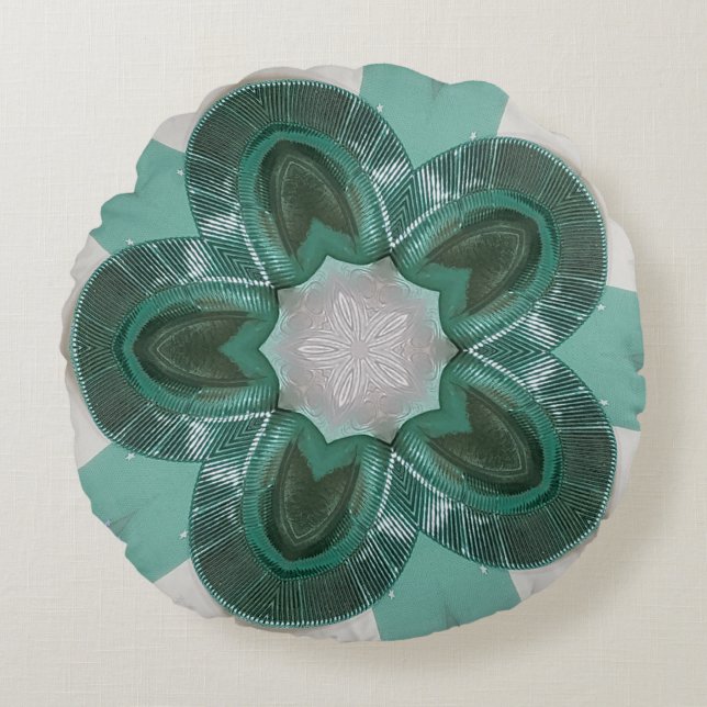 Elegant Kaleidoskop Blume Ribbon Green Rundes Kissen (Vorderseite)