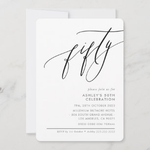 ELEGANT Kalligraphie modern 50. Party schwarz Einladung