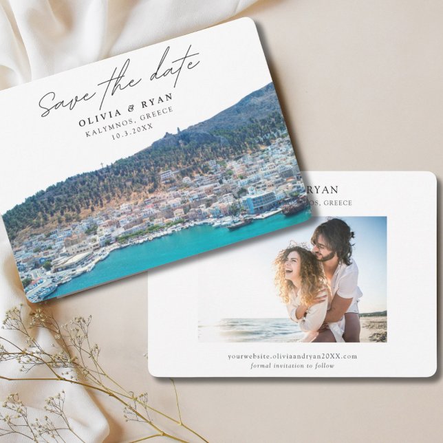 Elegant Kalymnos Griechenland Hochzeit Rettet das  Einladung (Kalymnos wedding save the date invitation Greece island wedding)