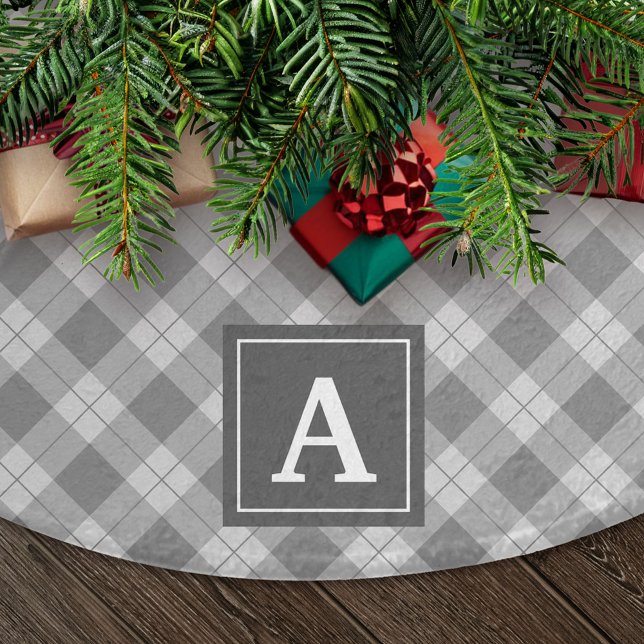 Elegant Kariert | Holiday Monogram Tree Skirt Polyester Weihnachtsbaumdecke (Von Creator hochgeladen)