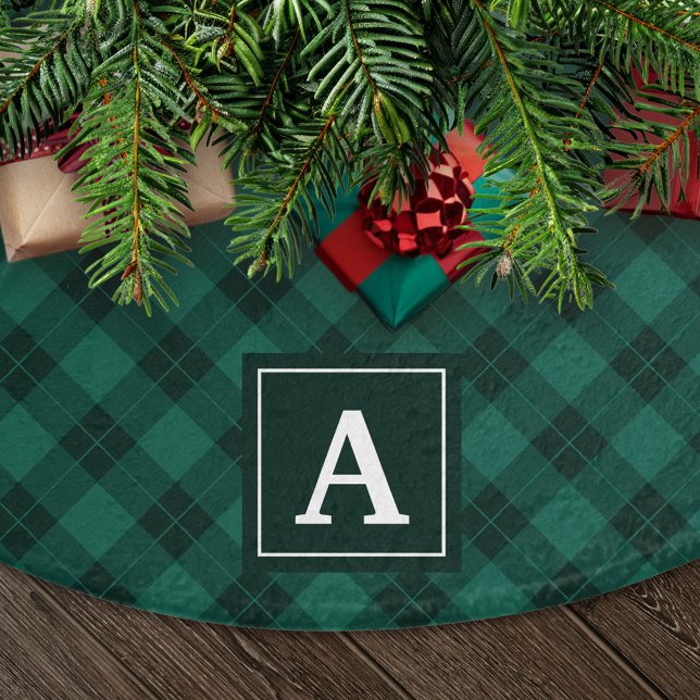 Elegant Kariert | Holiday Monogram Tree Skirt Polyester Weihnachtsbaumdecke (Von Creator hochgeladen)