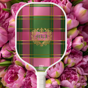 Elegant kariert in Rosa und Grün Pickleball Schläger