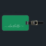 Elegant Kelly Green Script Name Personalisiert Gepäckanhänger<br><div class="desc">Elegant Kelly Green Script Name Personalisiert Luggage Tag</div>