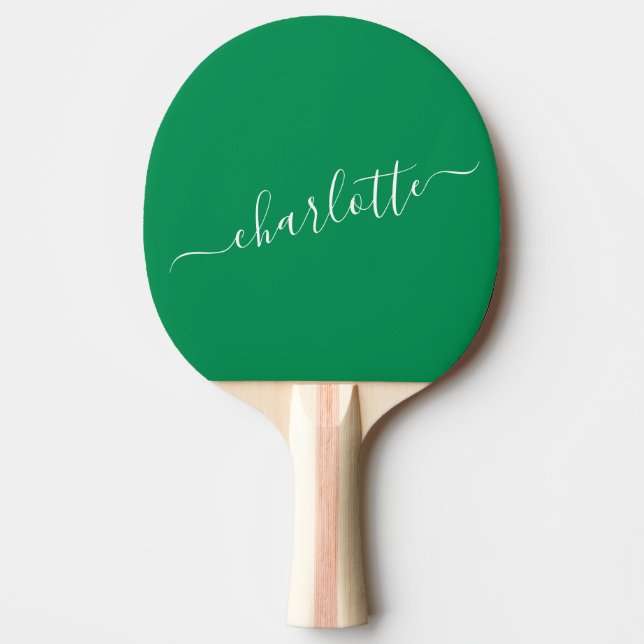 Elegant Kelly Green Script Name Personalisiert Tischtennis Schläger (Vorderseite)