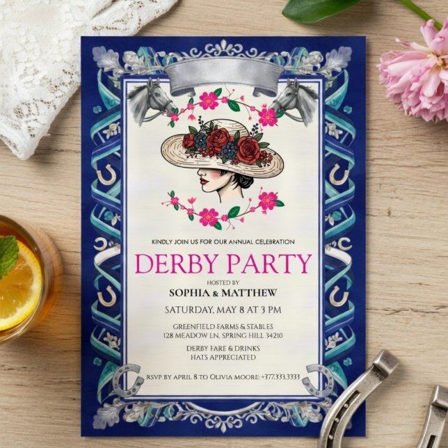 Elegant Kentucky Derby Party Floral Invitation Einladung (Von Creator hochgeladen)