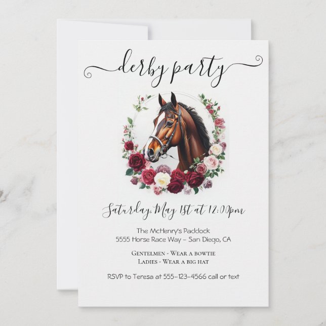 Elegant Kentucky Derby Party Invitation Floral Hor Einladung (Vorderseite)