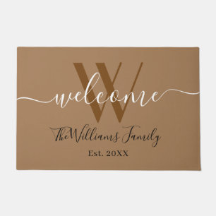 Elegant Khaki Monogram Wedding Name Script Fußmatte