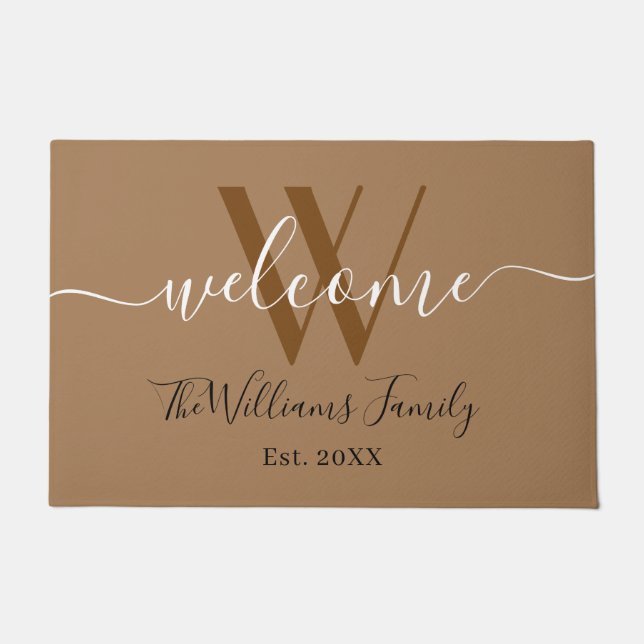 Elegant Khaki Monogram Wedding Name Script Fußmatte (Vorderseite)