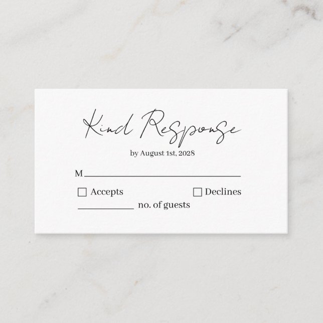 Elegant Kind Response RSVP Card Begleitkarte (Vorderseite)