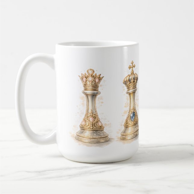 Elegant King Queen Couple Gift Gold Chess Kaffeetasse (Links)