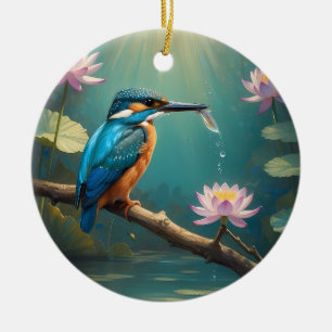 Elegant Kingfisher Bird Keramik Ornament