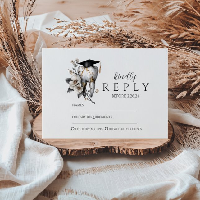 Elegant Kintsugi Floral Dental Graduation Party RSVP Karte (Von Creator hochgeladen)
