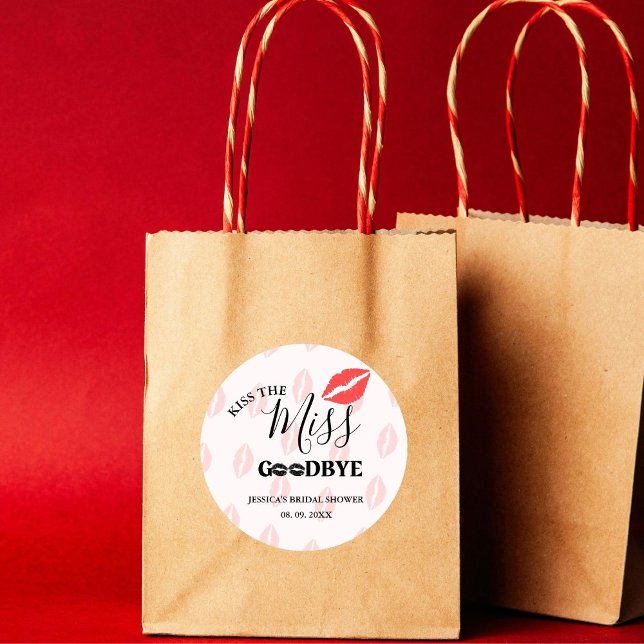 Elegant Kiss Miss Goodbye Red Lips Brautparty Runder Aufkleber (Von Creator hochgeladen)