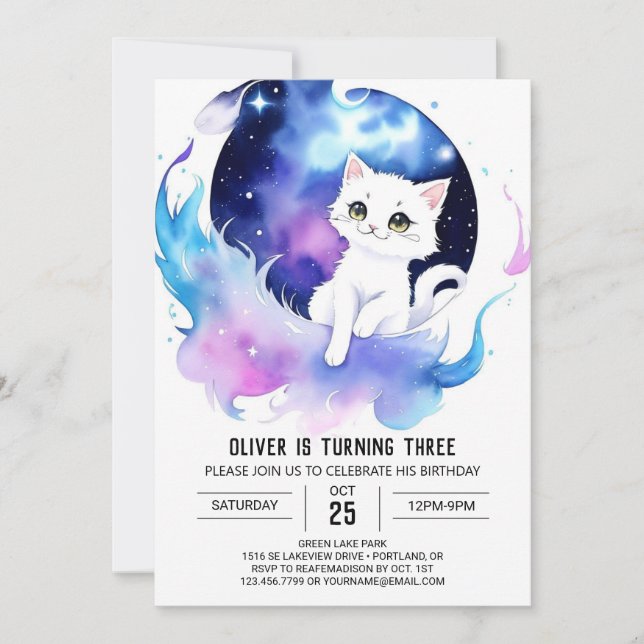 Elegant Kitty Magical Birthday Einladung (Vorderseite)