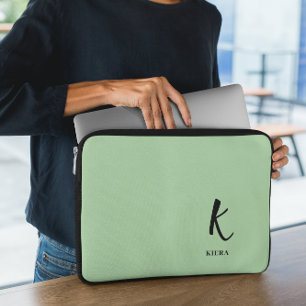 Elegant Kiwi Green Monogram Laptop Sleeve