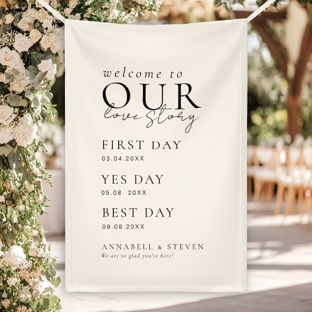 Elegant, klassisch, beige, HERZLICH WILLKOMMEN IN  Banner (Personalized Elegant, Classic, Beige, WELCOME TO OUR LOVE STORY Banner)