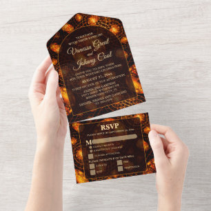 Elegant Klassisch Boho Modern Gold #901 Hochzeit All In One Einladung