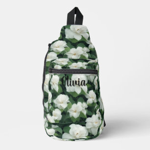 Elegant klassisch grün botanisch weiß Blüte Crossbody Bag